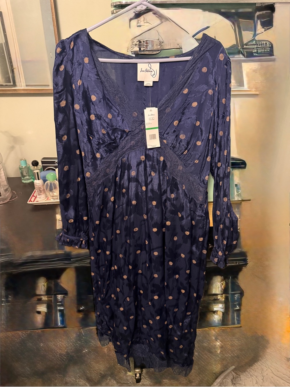 Sam Edelman Navy Dress with Gold Polka Dots